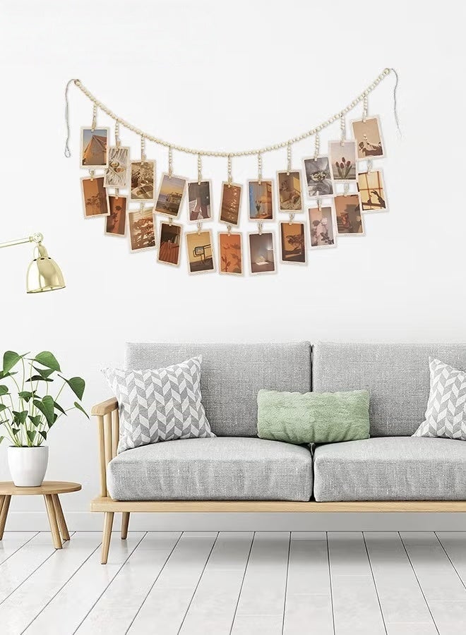 EETU Hanging Photo Display,Wooden Bead Garland With 18 Clips,Boho Style Collage Photo Frame Decoration For Dorms,Classrooms,Bedrooms - Image 4