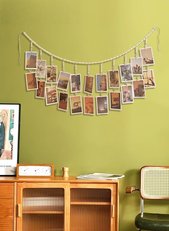 EETU Hanging Photo Display,Wooden Bead Garland With 18 Clips,Boho Style Collage Photo Frame Decoration For Dorms,Classrooms,Bedrooms - Image 5