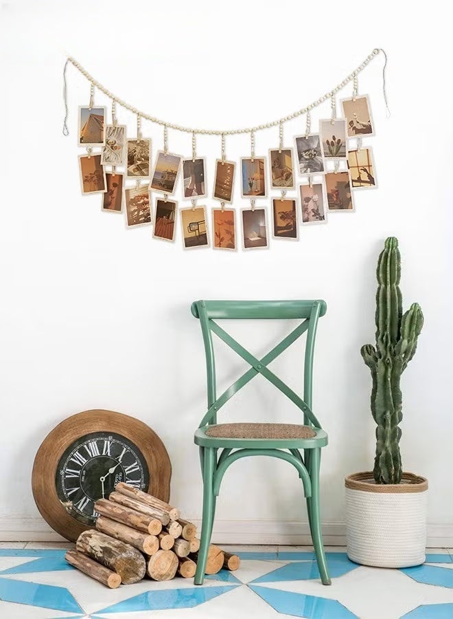 EETU Hanging Photo Display,Wooden Bead Garland With 18 Clips,Boho Style Collage Photo Frame Decoration For Dorms,Classrooms,Bedrooms - Image 2