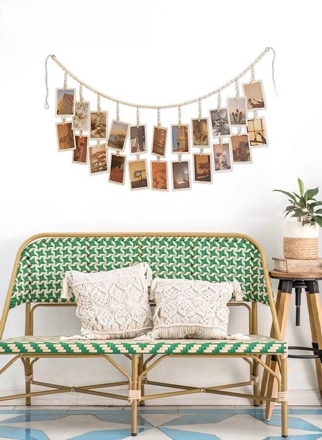EETU Hanging Photo Display,Wooden Bead Garland With 18 Clips,Boho Style Collage Photo Frame Decoration For Dorms,Classrooms,Bedrooms - Image 3