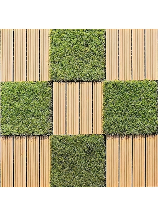 LINGWEI 9 Pieces of 30x30cm Lawn Floor Tiles Grass Tiles Plastic Floor Decking Tiles - Image 2