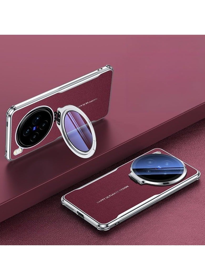 general Protective Case Compatible with Vivo X300 Pro Full-Cover Lens Film Camera Case Ultra-Thin Premium Leather Case with Alloy Camera Stand Shockproof Protective Case