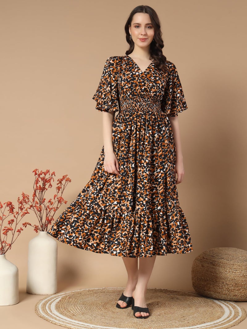 KZULLY | Beautiful Floral Pattern & Flared Sleeve | Print Midi Dress | Eye-Catching Design | Perfect for Casual, Office Flattering Fit and Soft, Comfortable Fabric - Image 3