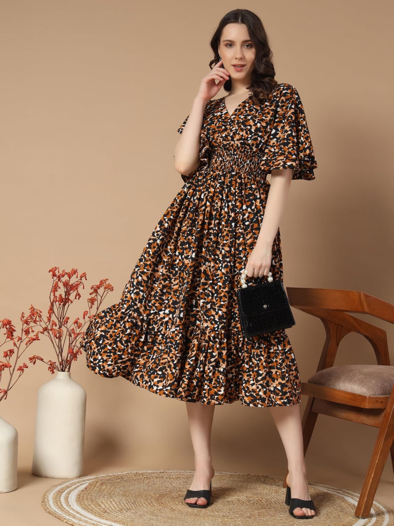 KZULLY | Beautiful Floral Pattern & Flared Sleeve | Print Midi Dress | Eye-Catching Design | Perfect for Casual, Office Flattering Fit and Soft, Comfortable Fabric - Image 4