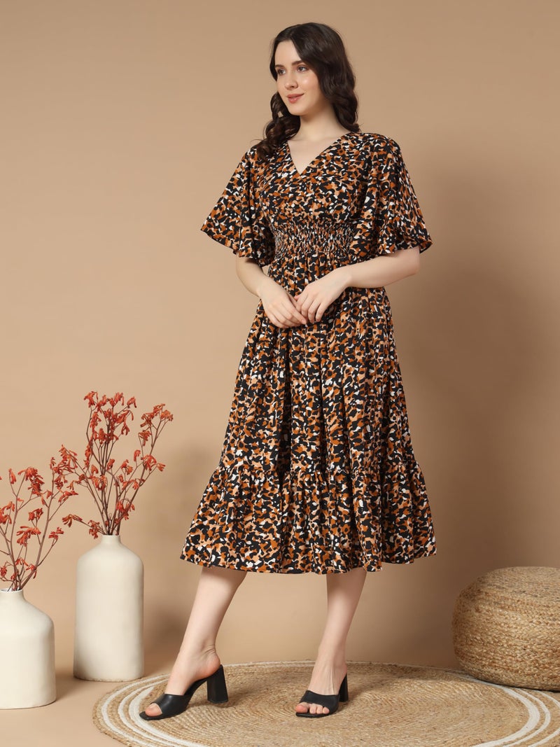 KZULLY | Beautiful Floral Pattern & Flared Sleeve | Print Midi Dress | Eye-Catching Design | Perfect for Casual, Office Flattering Fit and Soft, Comfortable Fabric - Image 2