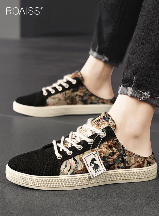 رويس أحذية رجالية خفيفة الوزن سهلة الارتداء بدون كعب، مصنوعة من قماش مانع للانزلاق، عصرية ومتعددة الاستخدامات، ذات مقدمة مستديرة مسطحة، مريحة وجيدة التهوية، أحذية بريطانية كاجوال - Image 2