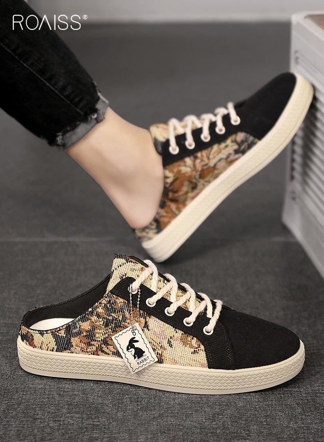 رويس أحذية رجالية خفيفة الوزن سهلة الارتداء بدون كعب، مصنوعة من قماش مانع للانزلاق، عصرية ومتعددة الاستخدامات، ذات مقدمة مستديرة مسطحة، مريحة وجيدة التهوية، أحذية بريطانية كاجوال - Image 1