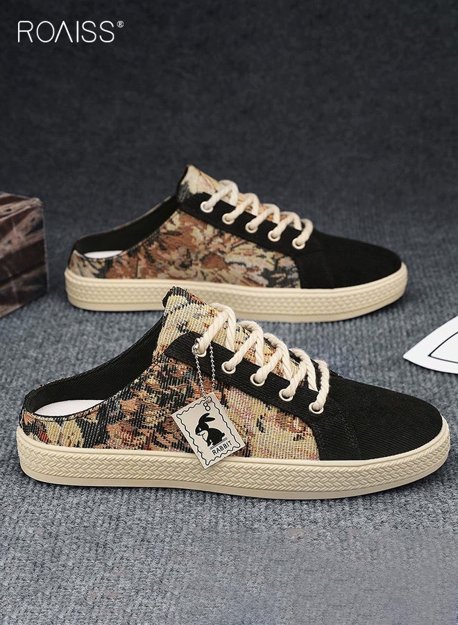 رويس أحذية رجالية خفيفة الوزن سهلة الارتداء بدون كعب، مصنوعة من قماش مانع للانزلاق، عصرية ومتعددة الاستخدامات، ذات مقدمة مستديرة مسطحة، مريحة وجيدة التهوية، أحذية بريطانية كاجوال - Image 4