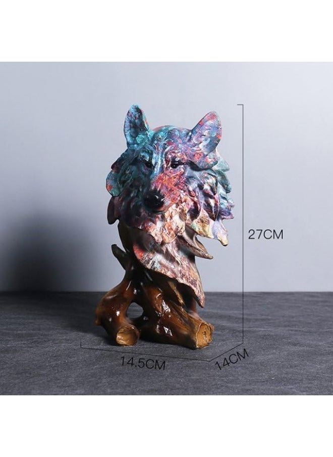 Realistic Animals Statue Colorful Art Design Resin Wolf Desktop Ornaments for Shelf Office