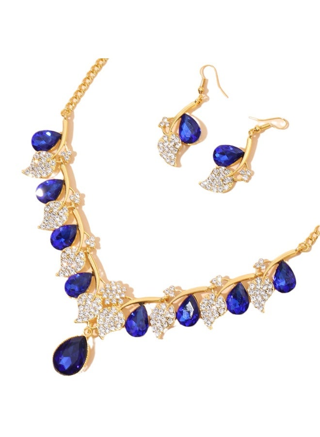 JAKTK Fashion teardrop-shaped diamond leaf necklace clavicle chain bridal earrings two-piece accessories multi-color dress accessories suitable for brides, bridesmaids, birthday gifts - Image 3