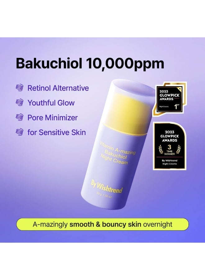 By Wishtrend Vitamin A-mazing Bakuchiol Night Cream, Retinal moisturizer to start well-aging, Retinol, Night treatment for fine line, saggy, dry skin for sensitive skin, 1.05 oz, 30g - Image 2