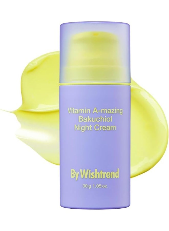 By Wishtrend Vitamin A-mazing Bakuchiol Night Cream, Retinal moisturizer to start well-aging, Retinol, Night treatment for fine line, saggy, dry skin for sensitive skin, 1.05 oz, 30g - Image 1