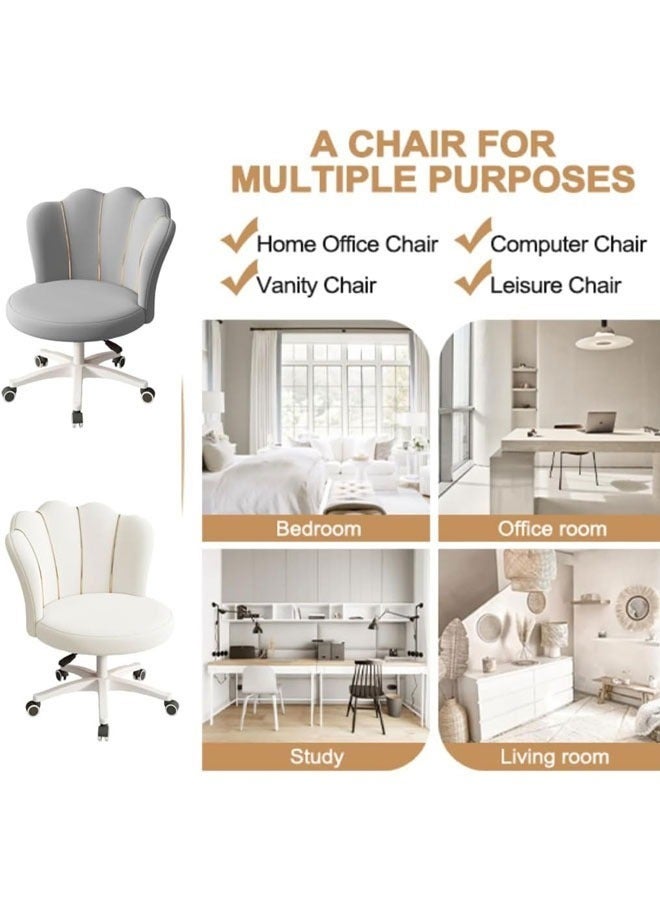 ريليو كرسي مكتب منزلي قابل للتعديل، كرسي مكياج دوار قابل لتعديل الارتفاع، كرسي دراسة بيج مع تصميم ذهبي أنيق، كرسي مخملي على شكل فراشة، كرسي مريح بمسند ظهر متوسط، قابل للدوران 360 درجة، كرسي كمبيوتر عصري منجد مناسب للفتيات والأطفال، مناسب للمكتب المنزلي وغرفة النوم وغرفة المعيشة (بيج) - Image 5