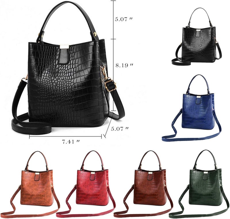 klarako Women PU Leather Purses Bucket Bag Business Handbags Top Handle Satchel Large Capacity Work Tote Shoulder Bags Waterproof Big Crossbody Bag  Blue, 19x13x21CM - Image 2