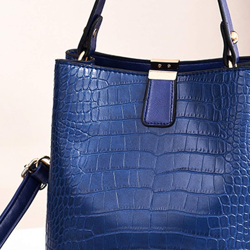 klarako Women PU Leather Purses Bucket Bag Business Handbags Top Handle Satchel Large Capacity Work Tote Shoulder Bags Waterproof Big Crossbody Bag  Blue, 19x13x21CM - Image 3