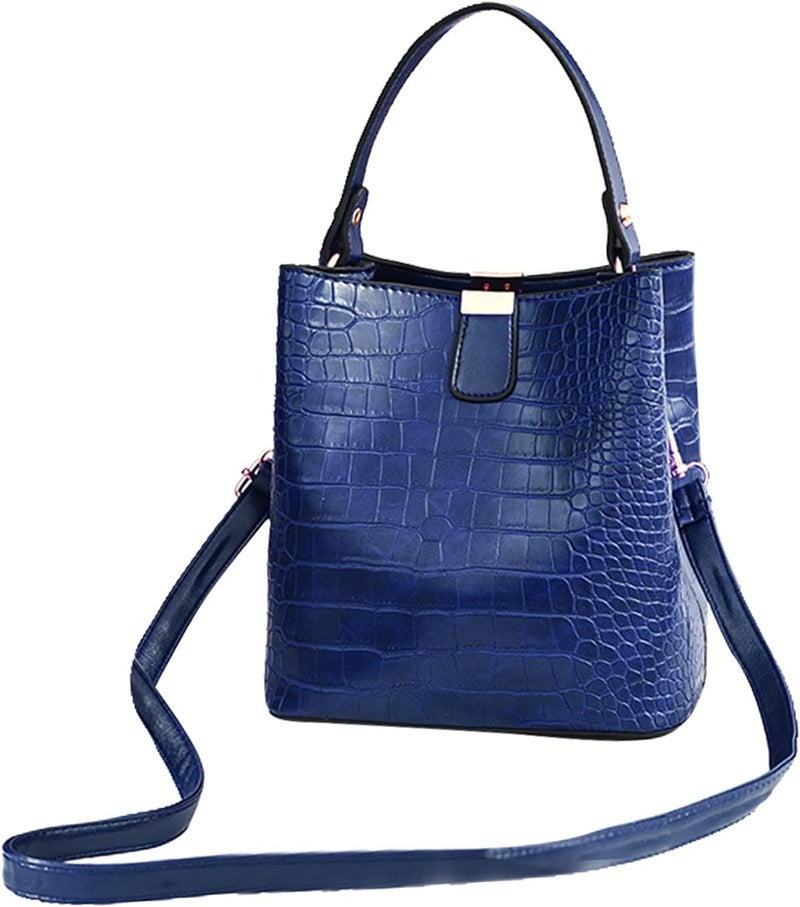 klarako Women PU Leather Purses Bucket Bag Business Handbags Top Handle Satchel Large Capacity Work Tote Shoulder Bags Waterproof Big Crossbody Bag  Blue, 19x13x21CM - Image 1