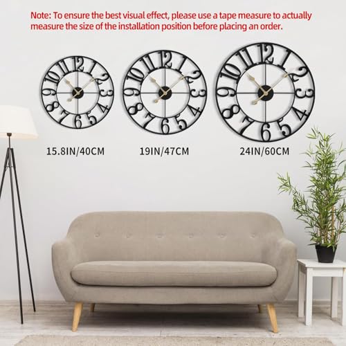 LEIKE Large Wall Clock, 24" Silent Non-Ticking, Battery Operated, Oversized, Decorative Retro Black Metal Clock for Living Room,Farmhouse, Dinner Room,Indoor, Outdoor Decor(60cm, Black Arabic Number) - Image 5