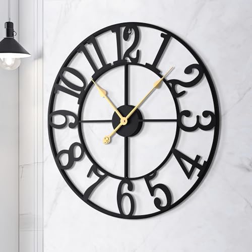 LEIKE Large Wall Clock, 24" Silent Non-Ticking, Battery Operated, Oversized, Decorative Retro Black Metal Clock for Living Room,Farmhouse, Dinner Room,Indoor, Outdoor Decor(60cm, Black Arabic Number) - Image 4