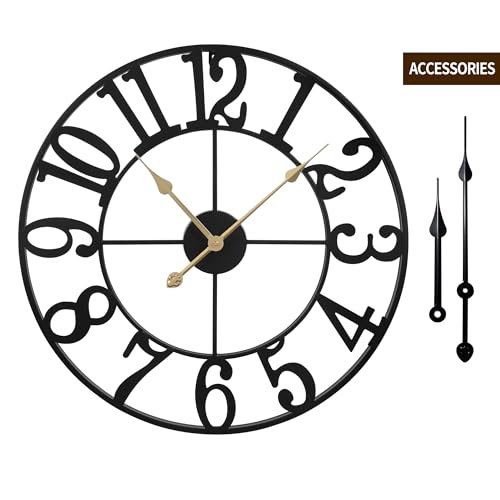 LEIKE Large Wall Clock, 24" Silent Non-Ticking, Battery Operated, Oversized, Decorative Retro Black Metal Clock for Living Room,Farmhouse, Dinner Room,Indoor, Outdoor Decor(60cm, Black Arabic Number) - Image 2