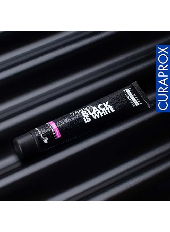 Curaprox Black Is White Teeth Whitening Toothpaste with Activated Charcoal – 90ml - Image 2