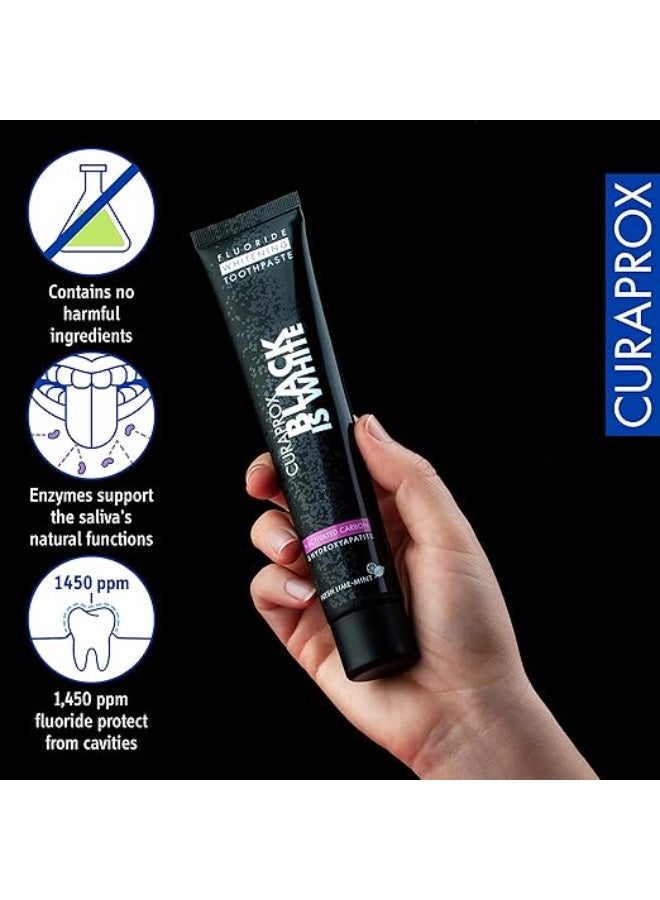 Curaprox Black Is White Teeth Whitening Toothpaste with Activated Charcoal – 90ml - Image 4