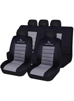 SHEZA STAR Universal Car Seat Cover for Car Seat protection Sports Series Universal Car Seat Covers Complete Set with Steering Wheel Cover, Headrest Cover Grey-Black 