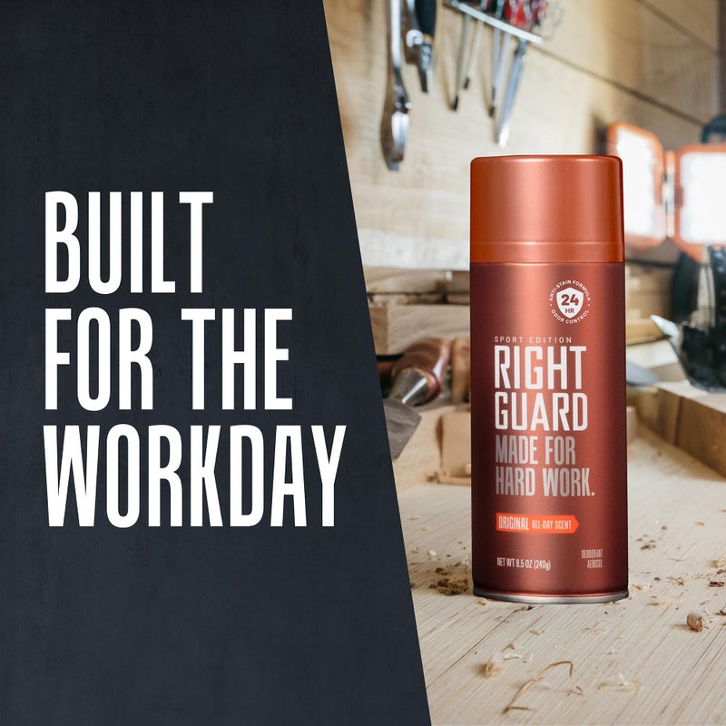 Right Guard سبراي مزيل العرق ريت غارد سبورت برائحة أصلية - سبراي مزيل عرق خالي من الألمنيوم للرجال، يمنع التعرق، حماية من الروائح لمدة 24 ساعة، مضاد للبقع، وطويل الأمد، 8.5 أونصة (3 عبوات) - Image 4