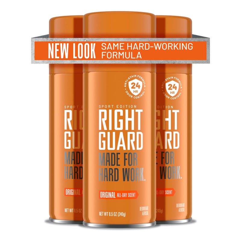 Right Guard سبراي مزيل العرق ريت غارد سبورت برائحة أصلية - سبراي مزيل عرق خالي من الألمنيوم للرجال، يمنع التعرق، حماية من الروائح لمدة 24 ساعة، مضاد للبقع، وطويل الأمد، 8.5 أونصة (3 عبوات) - Image 1