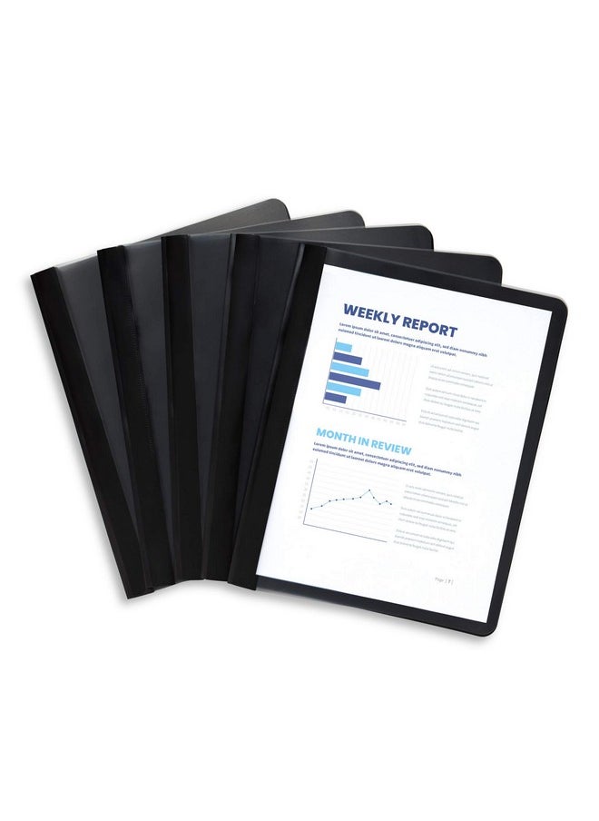 Blue Summit Supplies Blue Summit Supplies 25 Black Plastic Report Covers with Prongs, Black 3 Prong Clear Front Report Cover for Presentation, Document, and School Use, 0.42mm PP Plastic, Bulk 25 Pack  - Image 1