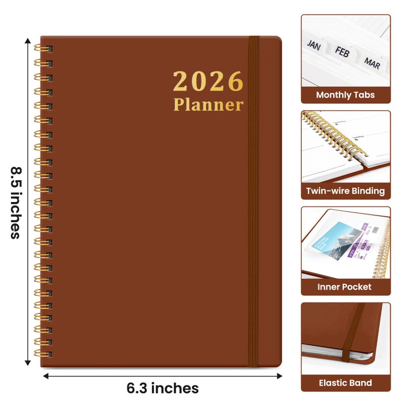 Taja 2026 Planner, Weekly and Monthly Calendar Planner, January 2026 - December 2026, Hardcover 2026 Calendar Book with Tabs For Women & Men, Inner Pocket, Spiral Bound, Perfect for Office Home School Supplies - A5 (6.3" x 8.5"), Rust Brown - Image 4