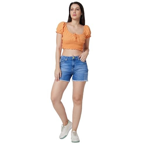 Spykar Blue Regular Fit Mid Blue Shorts for Women (Size: 26)-WSRD1BD005-Mid Blue - Image 2