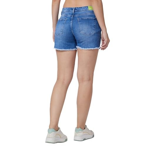 Spykar Blue Regular Fit Mid Blue Shorts for Women (Size: 26)-WSRD1BD005-Mid Blue - Image 3