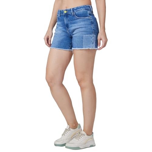 Spykar Blue Regular Fit Mid Blue Shorts for Women (Size: 26)-WSRD1BD005-Mid Blue - Image 4