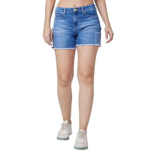 Spykar Blue Regular Fit Mid Blue Shorts for Women (Size: 26)-WSRD1BD005-Mid Blue - Image 1