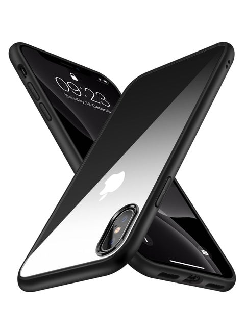 Case Compatible With iPhone X/Xs 5.8 Inch Clear Case Shockproof Hard PC + Soft Silicone Not Yellowing Transparent Protective Slim Case Phone (Black)