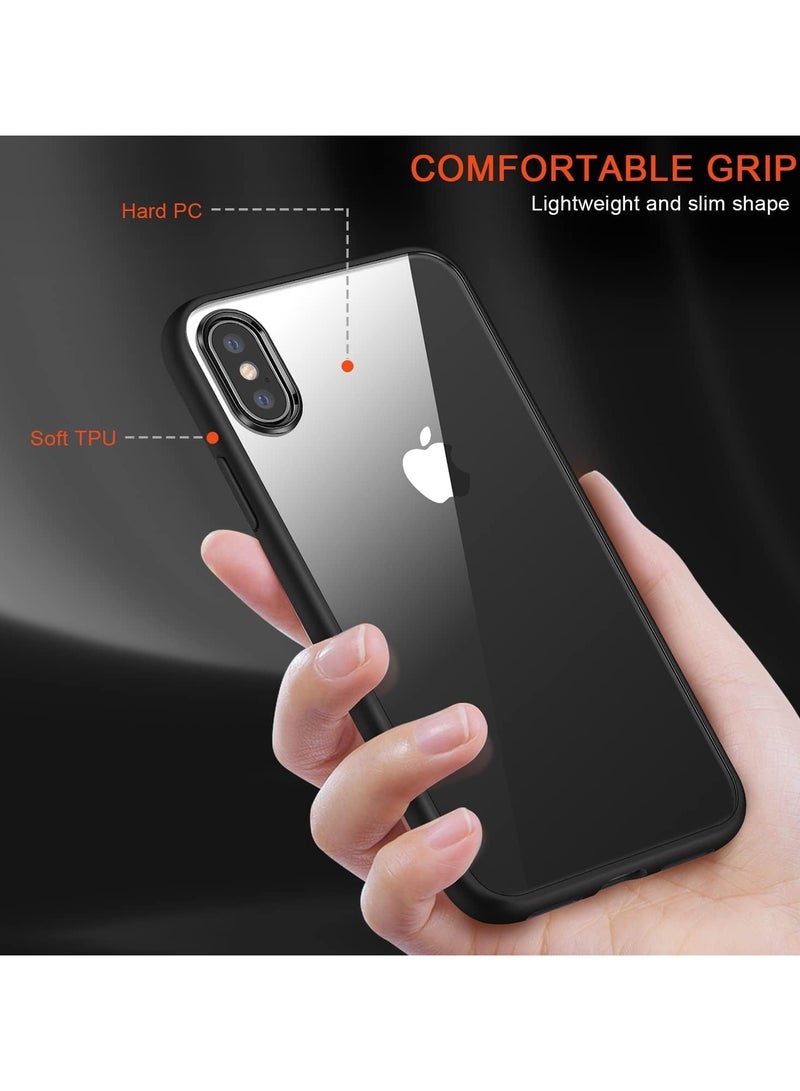 Case Compatible With iPhone X/Xs 5.8 Inch Clear Case Shockproof Hard PC + Soft Silicone Not Yellowing Transparent Protective Slim Case Phone (Black)