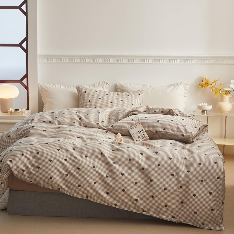 AMZTOP King Duvet Cover Set - Brown Plaid Gingham Comforter Cover with Zipper Closure - 3 Pieces, Includes 1 Duvet Cover& 2 Pillowcases, 100% Cotton King Size Bedding Sets for Teen Girls - Image 3