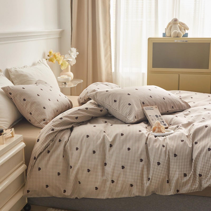 AMZTOP King Duvet Cover Set - Brown Plaid Gingham Comforter Cover with Zipper Closure - 3 Pieces, Includes 1 Duvet Cover& 2 Pillowcases, 100% Cotton King Size Bedding Sets for Teen Girls - Image 4