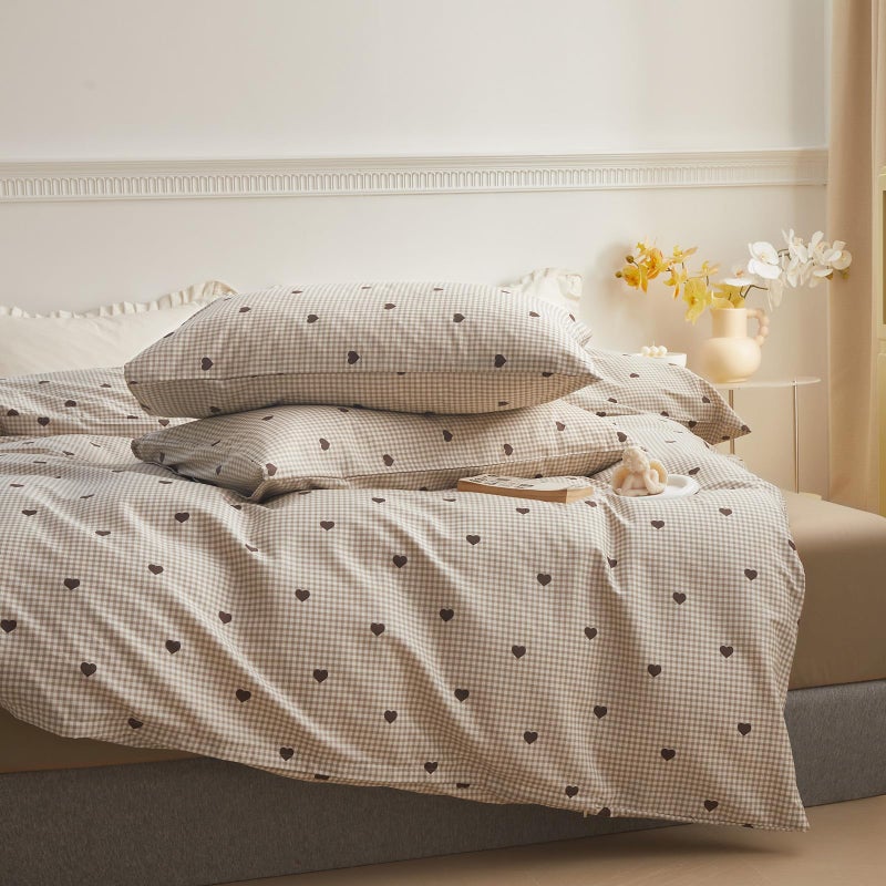 AMZTOP King Duvet Cover Set - Brown Plaid Gingham Comforter Cover with Zipper Closure - 3 Pieces, Includes 1 Duvet Cover& 2 Pillowcases, 100% Cotton King Size Bedding Sets for Teen Girls - Image 5