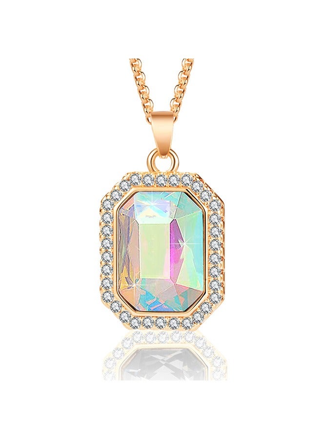 EVEVIC Austrian Crystal Halo Octagon Pendant Necklaces for Women Fashion 14K Gold Plated Dainty  Hypoallergenic Jewelry - Image 1