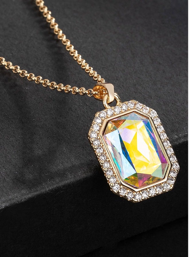 EVEVIC Austrian Crystal Halo Octagon Pendant Necklaces for Women Fashion 14K Gold Plated Dainty  Hypoallergenic Jewelry - Image 2