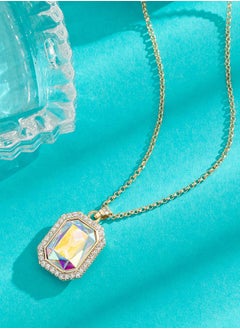 EVEVIC Austrian Crystal Halo Octagon Pendant Necklaces for Women Fashion 14K Gold Plated Dainty  Hypoallergenic Jewelry  - Image 3