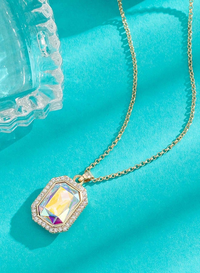 EVEVIC Austrian Crystal Halo Octagon Pendant Necklaces for Women Fashion 14K Gold Plated Dainty  Hypoallergenic Jewelry - Image 3