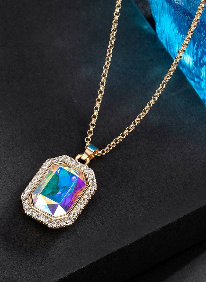 EVEVIC Austrian Crystal Halo Octagon Pendant Necklaces for Women Fashion 14K Gold Plated Dainty  Hypoallergenic Jewelry - Image 4