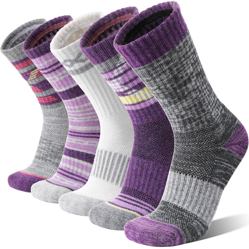Welwoos Merino Wool Socks for Women Men Thermal Winter Warm Hiking Cozy Crew Work Gift Socks Stocking Stuffers 5 Pairs(Purple,M) - Image 1