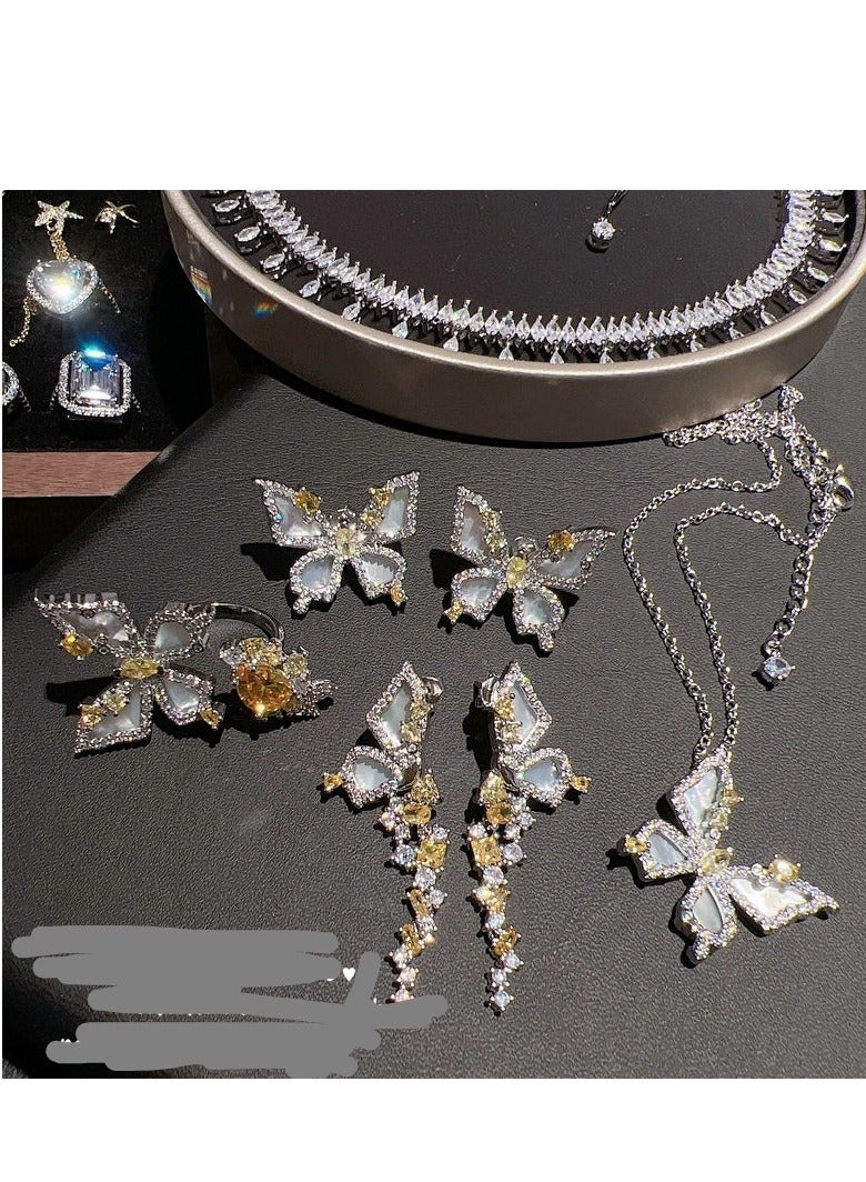 Jewelry Yellow Jade Butterfly Jewelry Set Irregular Zircon - Can be purchased separately (with jewelry box packaging) - Image 1
