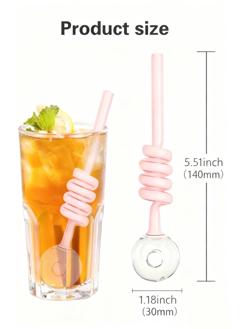 دي آند أل قش زجاجي قابل لإعادة الاستخدام ممتاز مجموعة 5 قطع ملونة دوامة منحنية القش مع تنظيف فرشاة حجم 14 سم / 5.51 بوصة صديقة للبيئة أدوات المشروبات للمنزل والحزب عصير القهوة - Image 2