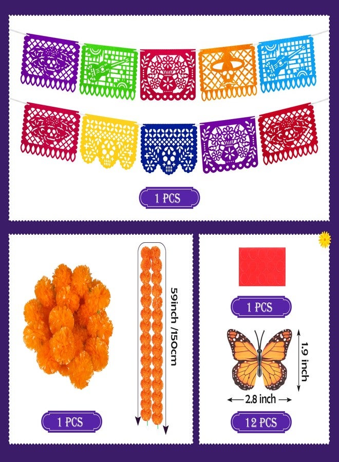 Funnlot Day of The Dead Decorations - Mexican Party Decorations with 12PCS Monarch Butterfly and Marigold Flowers for Dia De Los Muertos Altar - Image 2