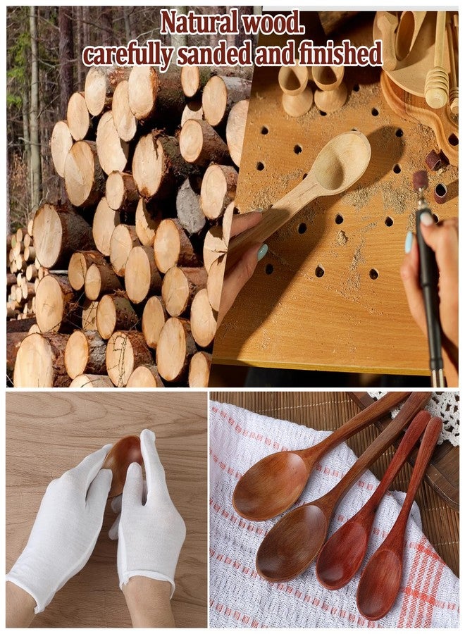 oruola ملاعق خشبية من أورولا، 4 قطع، ملاعق شاي خشبية بطول 5.9 و 7.4 بوصة، طقم أدوات مائدة خشبية، ملاعق خشبية للأكل، مناسبة للشاي والقهوة والمربى والسكر والآيس كريم وأملاح الاستحمام، ملعقة تقليب - Image 5