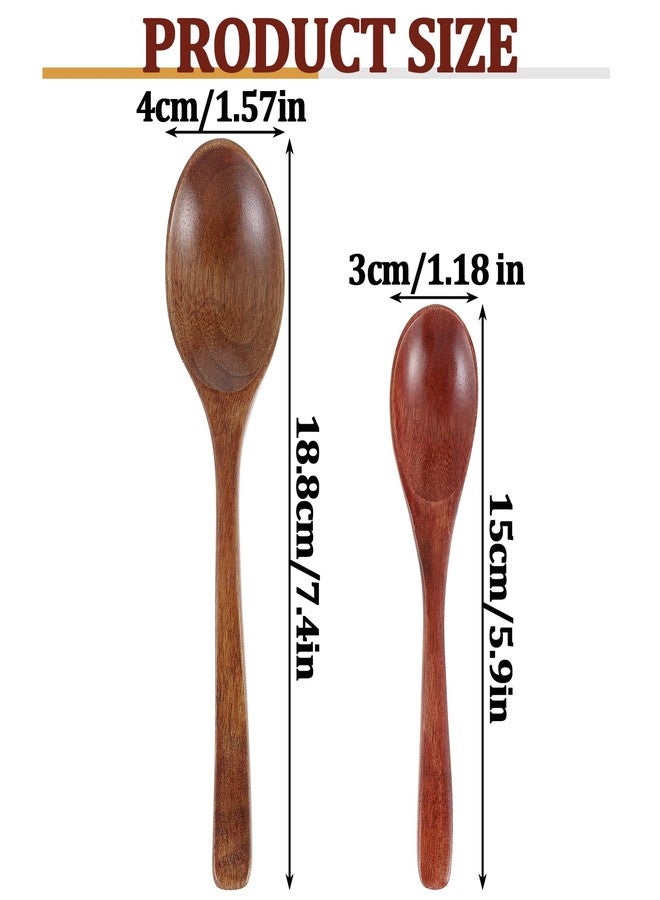 oruola ملاعق خشبية من أورولا، 4 قطع، ملاعق شاي خشبية بطول 5.9 و 7.4 بوصة، طقم أدوات مائدة خشبية، ملاعق خشبية للأكل، مناسبة للشاي والقهوة والمربى والسكر والآيس كريم وأملاح الاستحمام، ملعقة تقليب - Image 3
